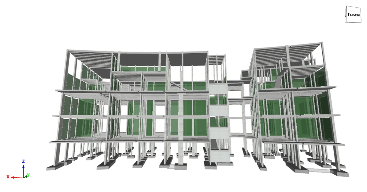 Modelo estructural 3D del edificio residencial de 6 niveles